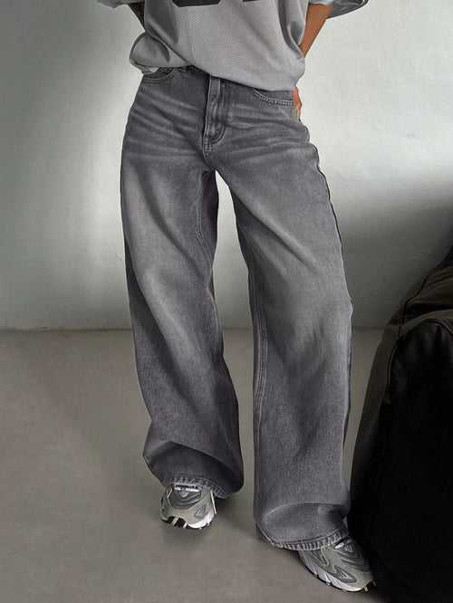 LaPose - Kamryn Grey Wide Leg Jeans - Light Gray Color