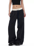 Karah Plaid Wide Leg Pants - Navy Blue Color