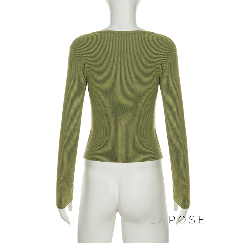 Karaline Ribbed Knit V-Neck Top [Q9JF281U]