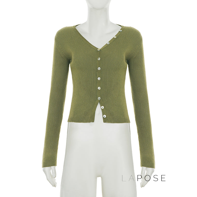 Karaline Ribbed Knit V-Neck Top [34K2Q2MF]