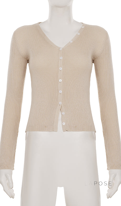 Karaline Ribbed Knit V-Neck Top [VSQQIIWU]
