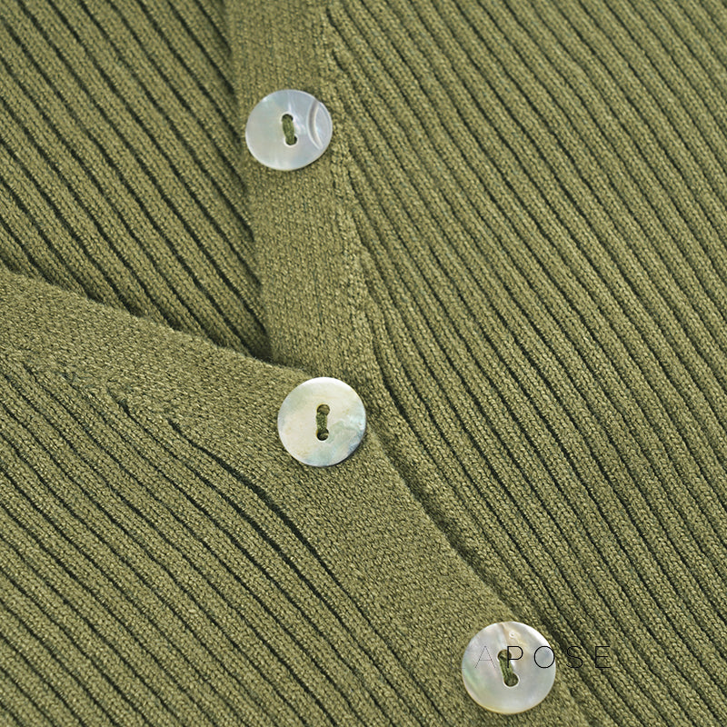 Karaline Ribbed Knit V-Neck Top [3WIB5IIV]