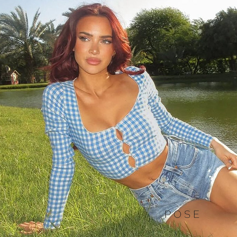 Karena Plaid Button-Up Crop Top [0H2L4Z3G]