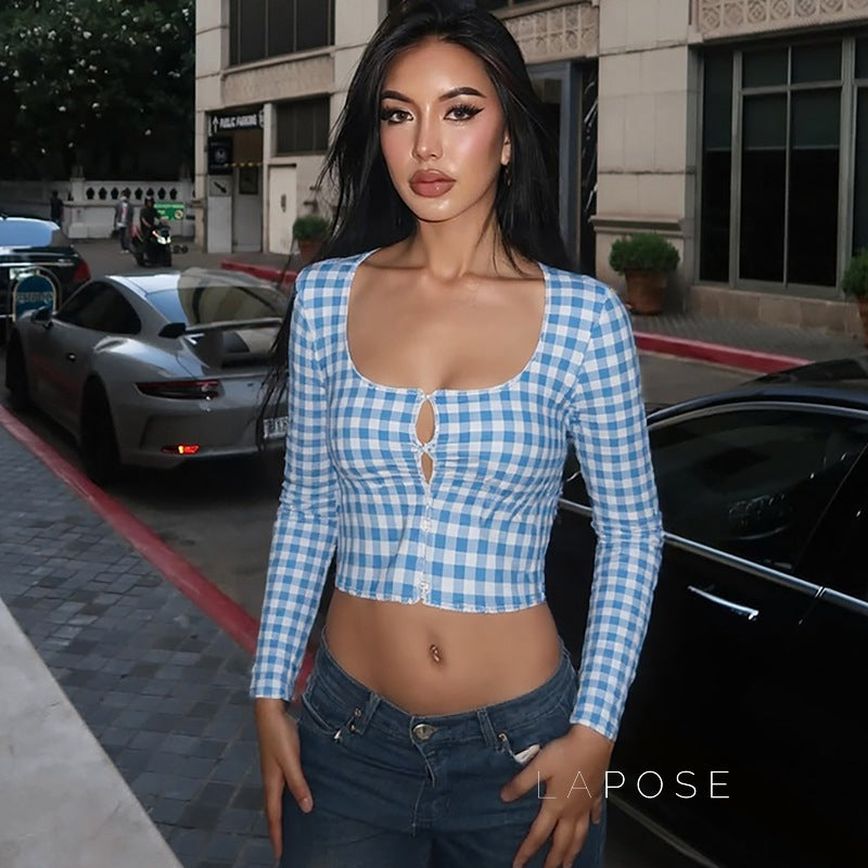 Karena Plaid Button-Up Crop Top [R8DOKZ3J]