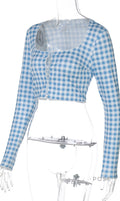 Karena Plaid Button-Up Crop Top [E7439892]