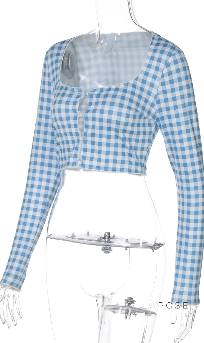 Karena Plaid Button-Up Crop Top [E7439892]