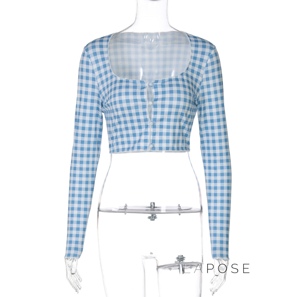 Karena Plaid Button-Up Crop Top [YQG2I6RW]