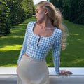 Karena Plaid Button-Up Crop Top [US6JPOBI]