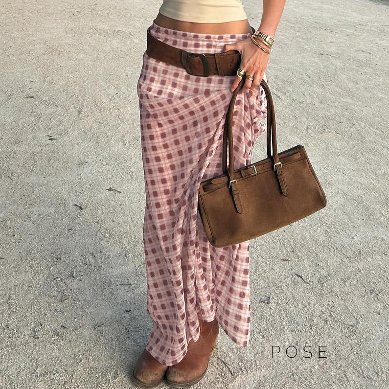 Karina Gingham Midi Skirt [6ZU46SUH]