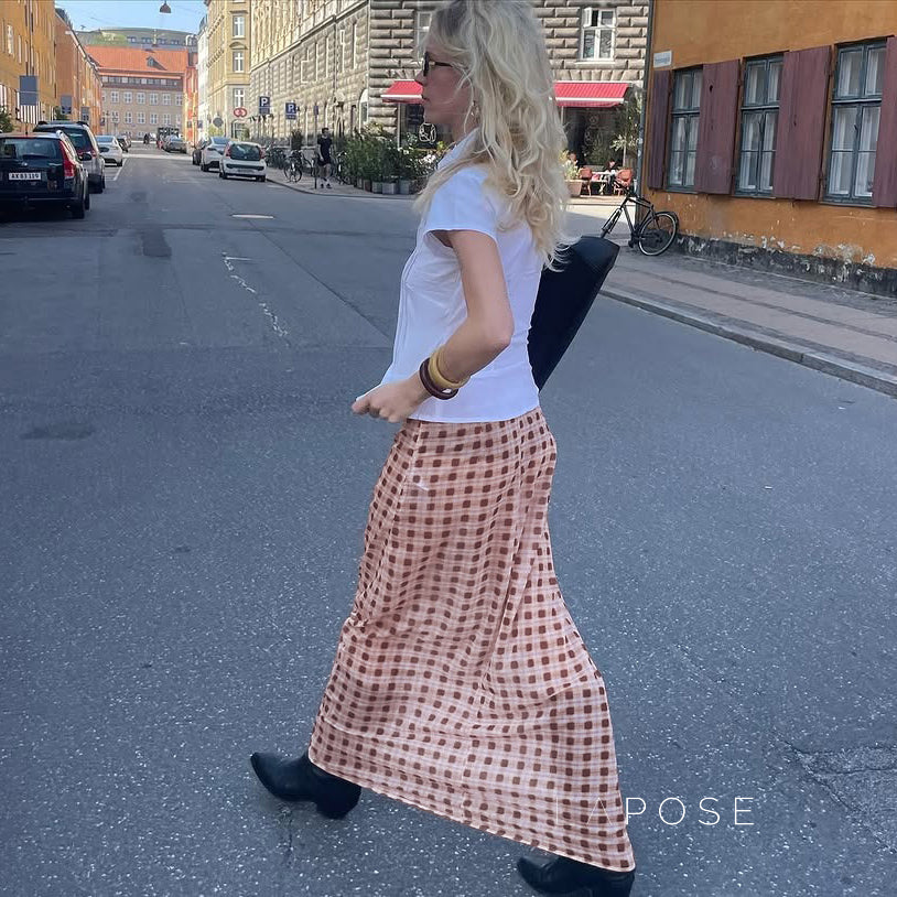 Karina Gingham Midi Skirt [TXGA86R8]