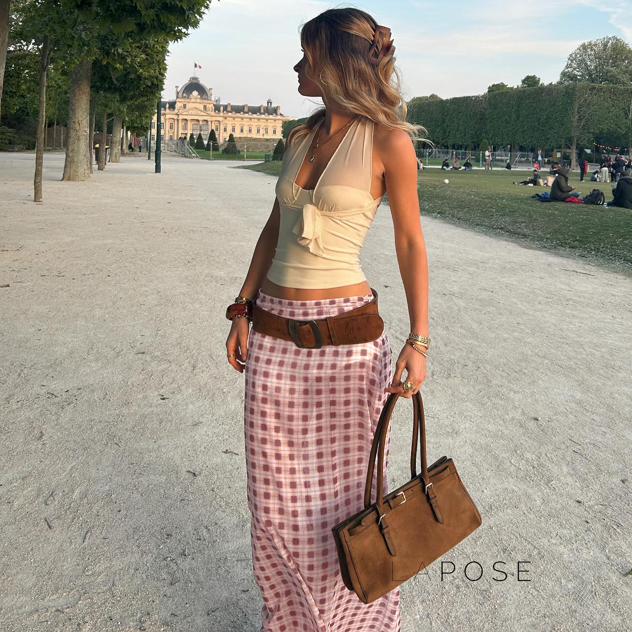 Karina Gingham Midi Skirt [ZRWK3OP4]