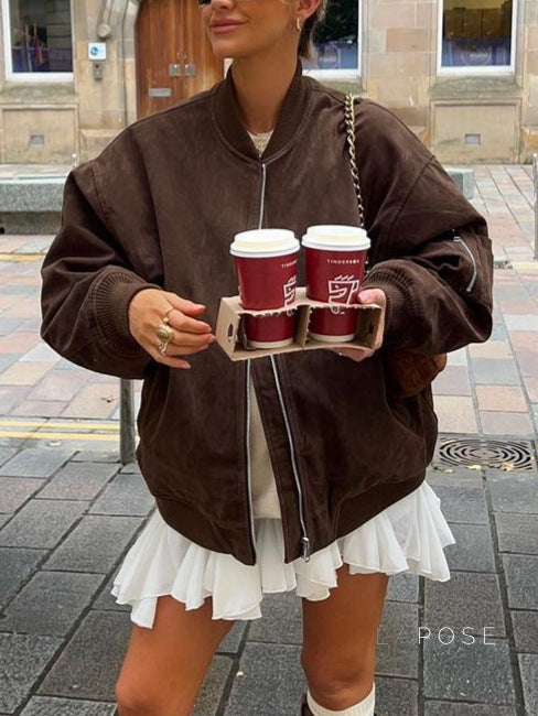 Karishma Faux Suede Bomber Jacket [9SJ6G9F6]