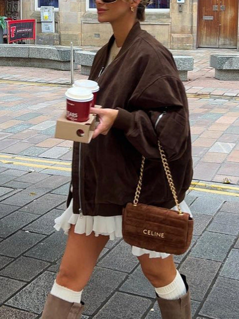 Karishma Faux Suede Bomber Jacket [4GMMDNZ3]