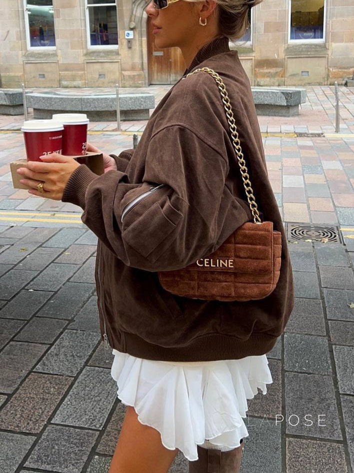 Karishma Faux Suede Bomber Jacket [1A9WNTA6]