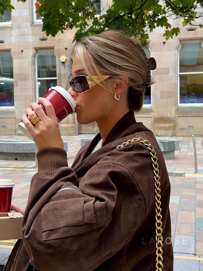 Karishma Faux Suede Bomber Jacket [TOXWWI76]