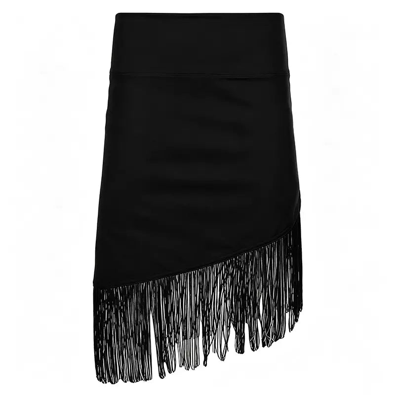LaPose - Karmen Asymmetric Fringe Bodycon Skirt - Black Color