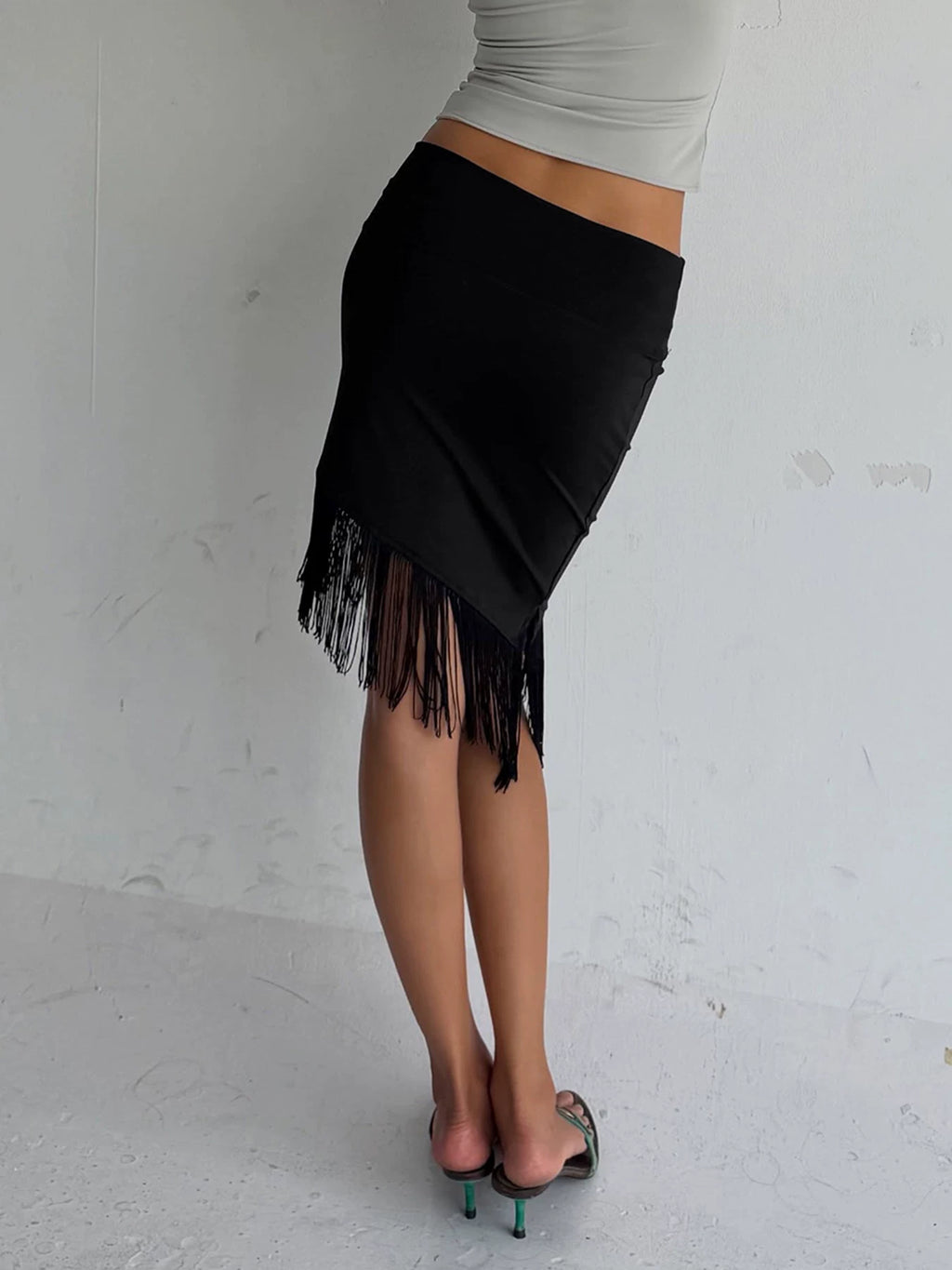 LaPose - Karmen Asymmetric Fringe Bodycon Skirt