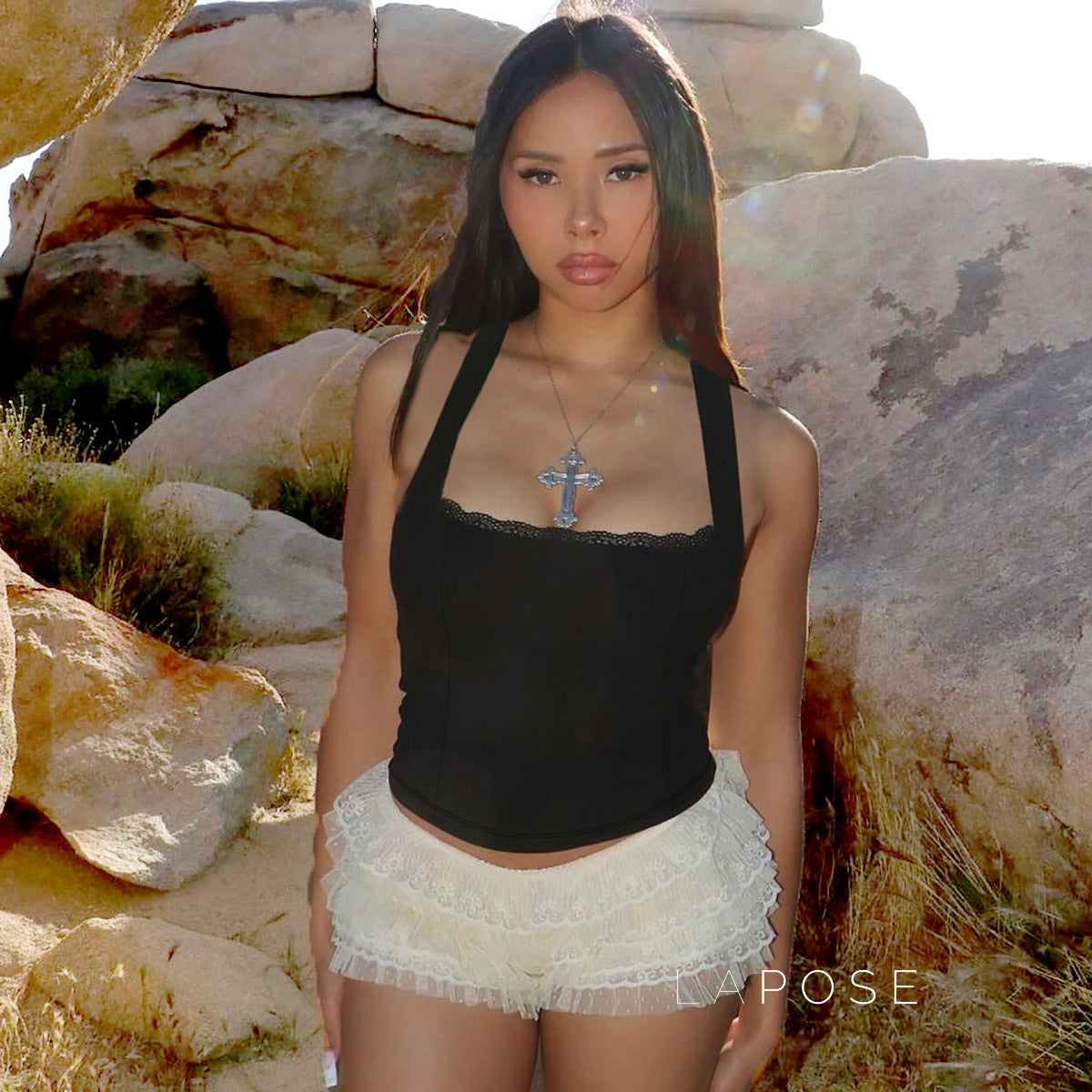 Karolina Lace-Up Halter Top [WHBY940N]