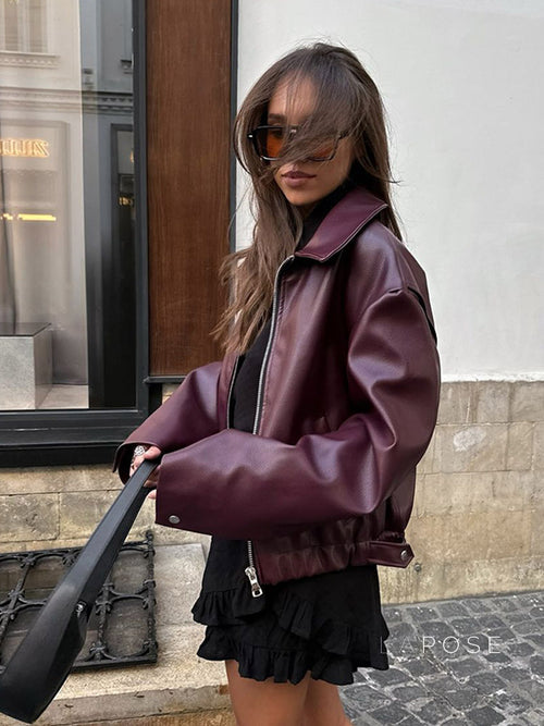 Karoline Lapel Faux Leather Jacket [PLLQGI00]