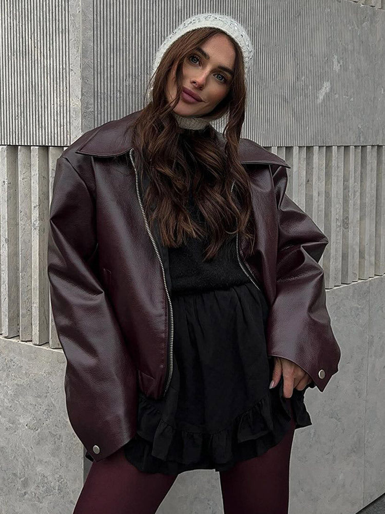 Karoline Lapel Faux Leather Jacket [CPQHTX1S]