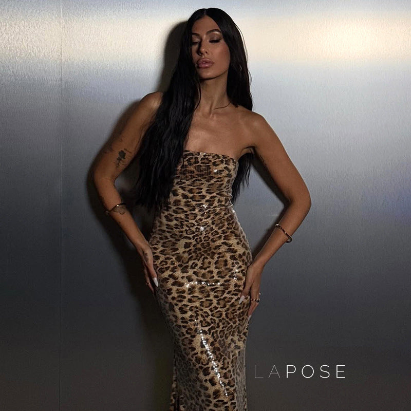 Karsen Leopard Print Tube Maxi Dress [67YZYC5P]