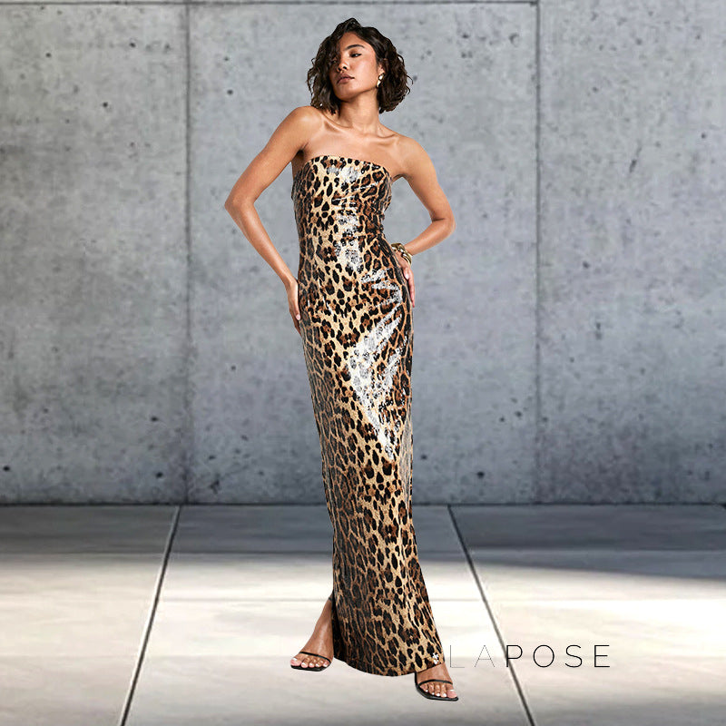 Karsen Leopard Print Tube Maxi Dress [6K6ZHHX4]