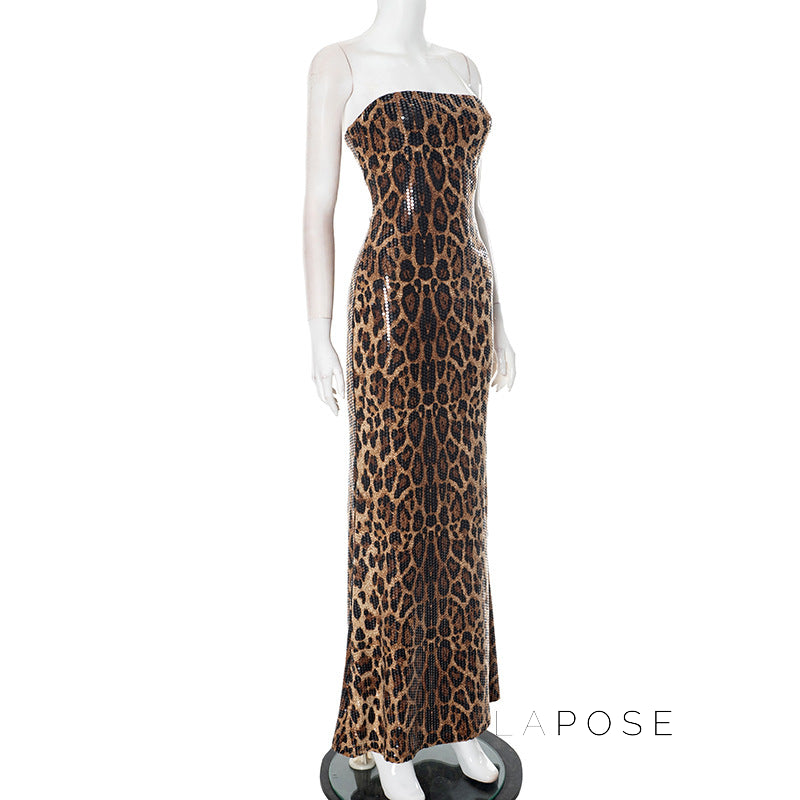 Karsen Leopard Print Tube Maxi Dress [COIUM5QT]