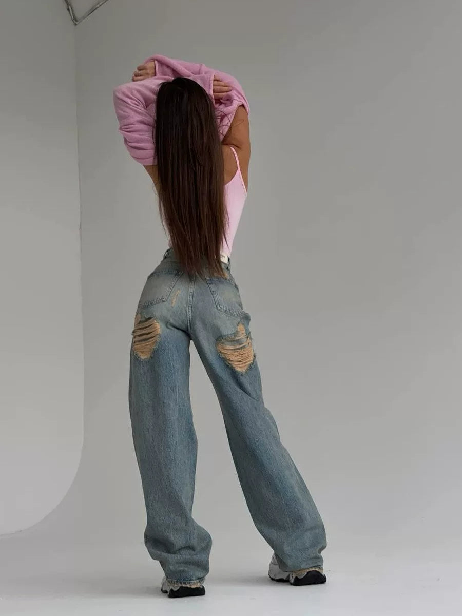 LaPose - Kashmere Ripped Back Wide Leg Jeans