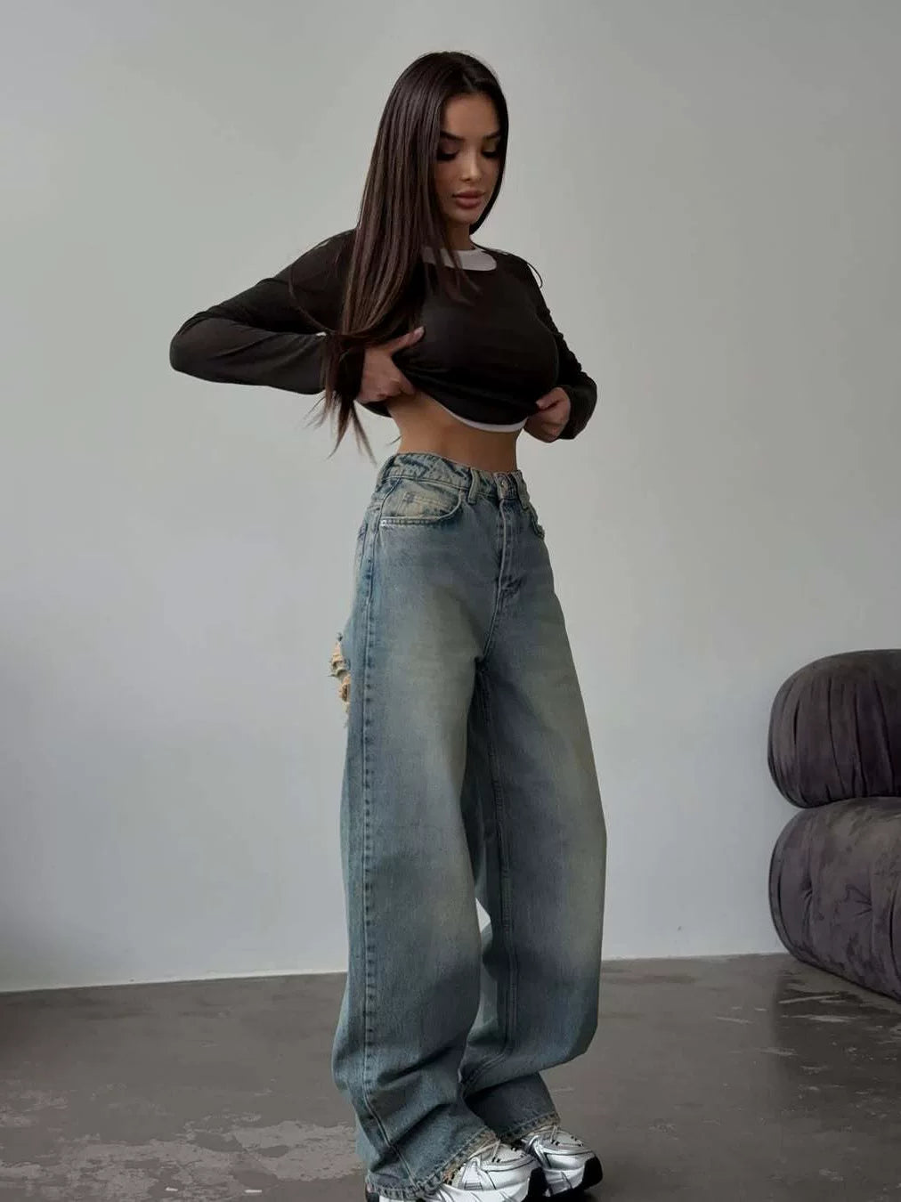LaPose - Kashmere Ripped Back Wide Leg Jeans