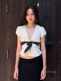 Katharine Bow-Detail Crop Top [LHJCCP1P]