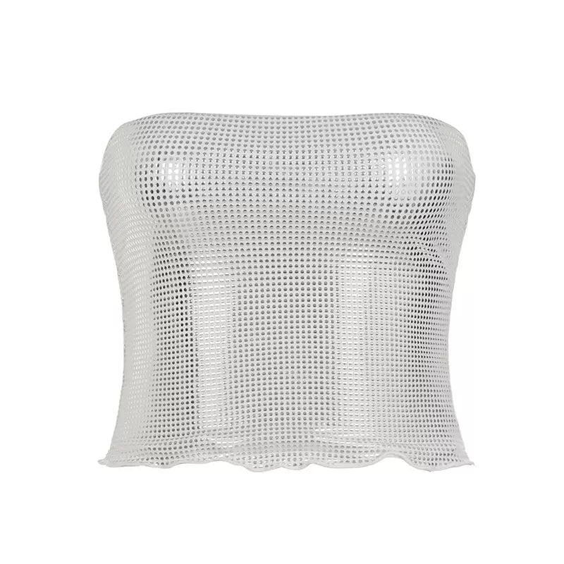LaPose - Katharine Shimmering Rhinestone Tube Top - Cream Color