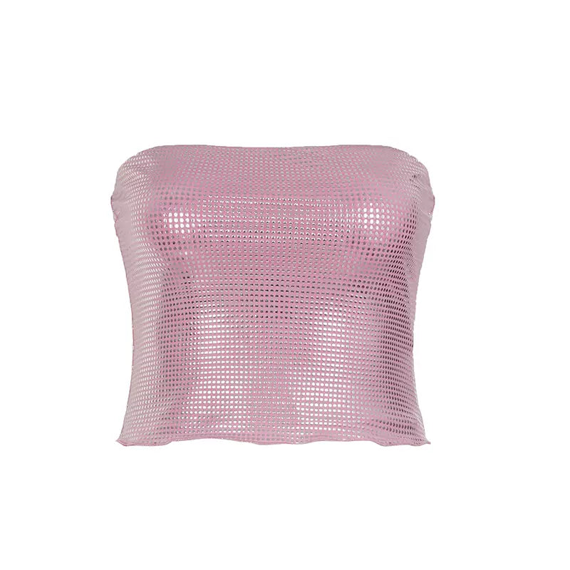 LaPose - Katharine Shimmering Rhinestone Tube Top - Pink Color