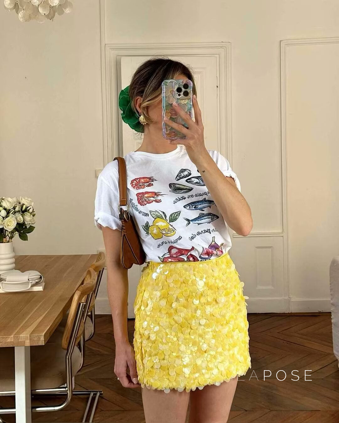 Kathia Sequin Denim Mini Skirt [X0E93AZT]