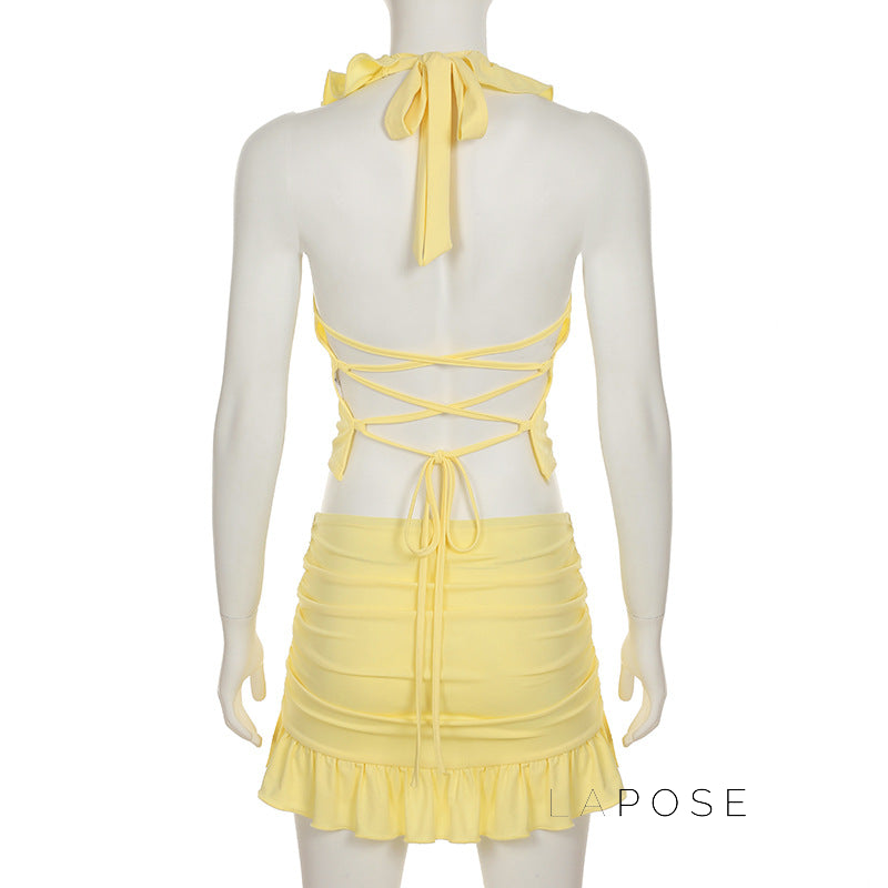 Katlyn Ruffled Halter Skirt Set [D249PA2K]