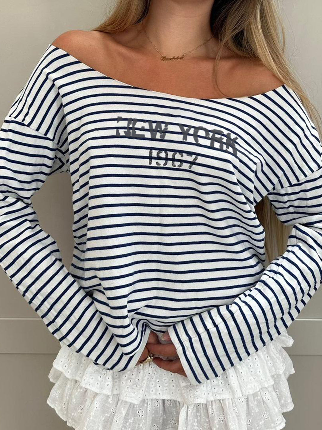 Kaylin Off Shoulder Striped Top [K1RLFHQS]