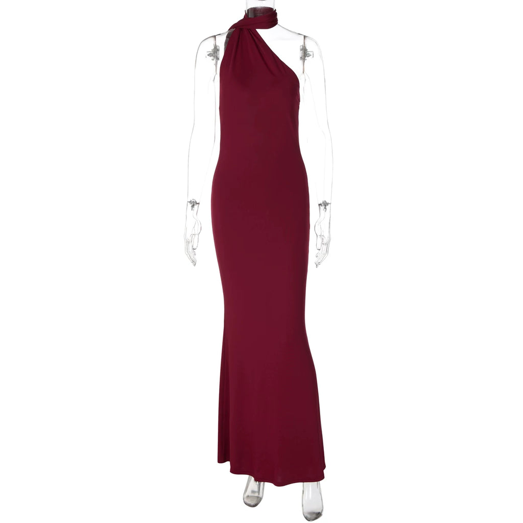 LaPose - Kealani Backless Halter Maxi Dress - Wine Red Color