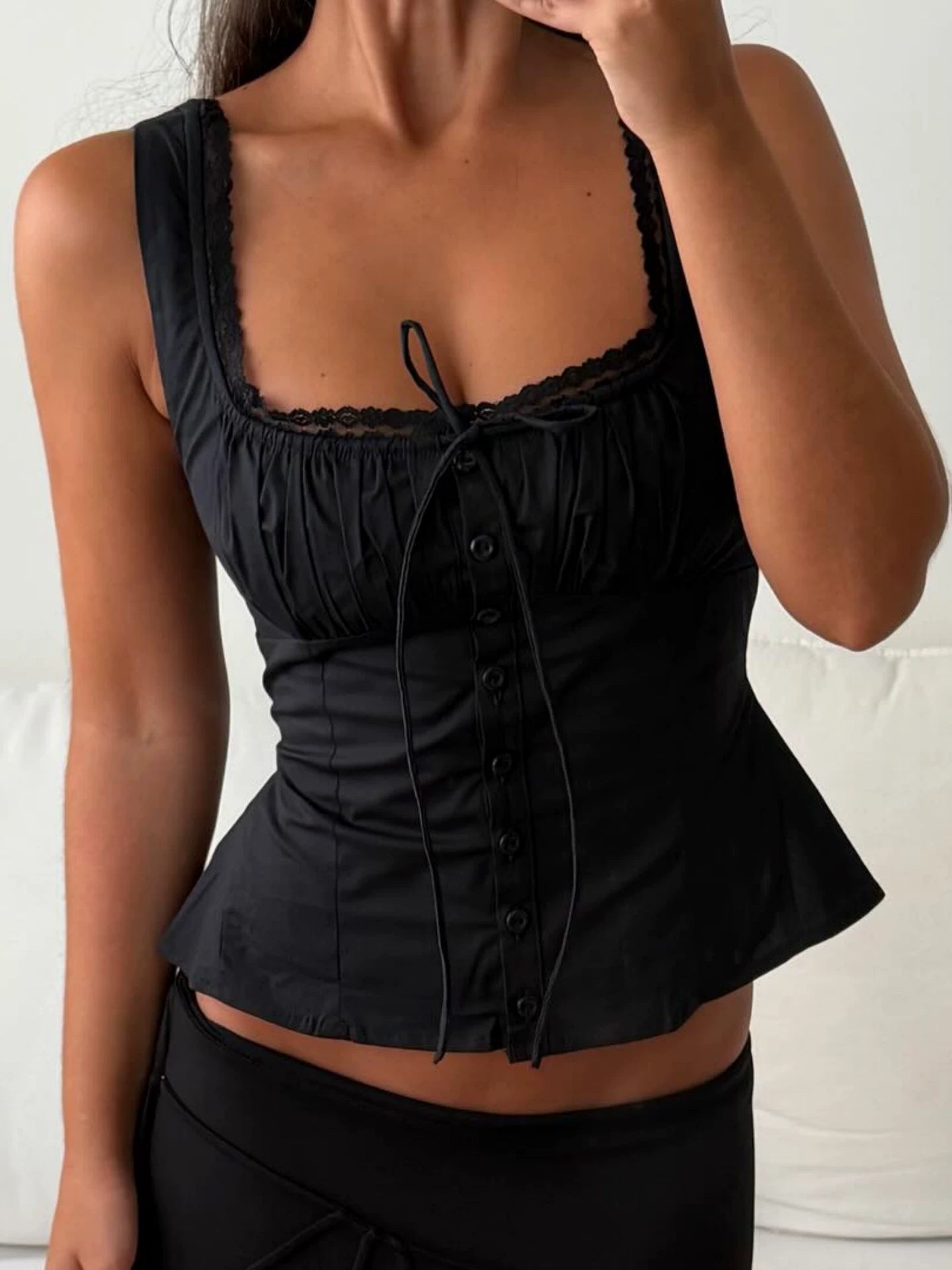LaPose - Kelis Lace Trim Ruched Tank