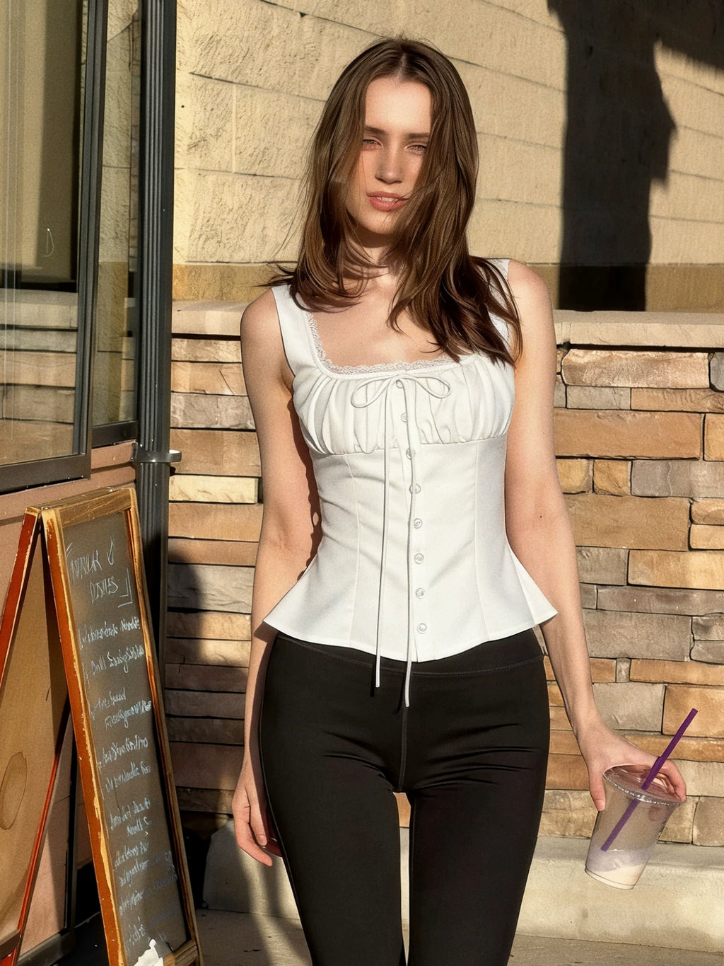 LaPose - Kelis Lace Trim Ruched Tank