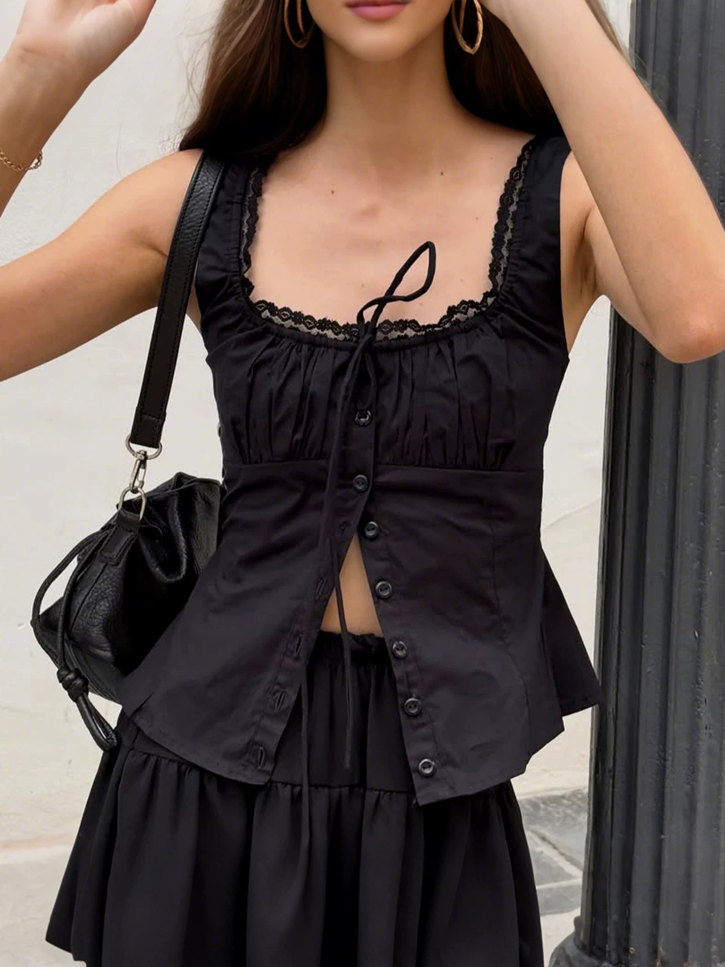 LaPose - Kelis Lace Trim Ruched Tank