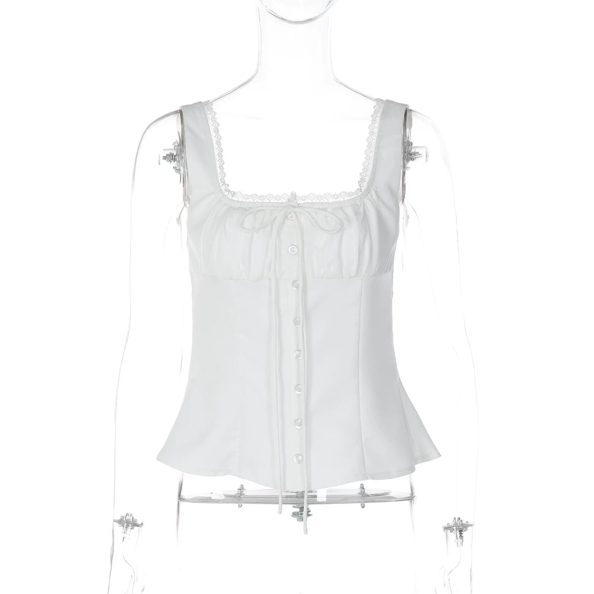 LaPose - Kelis Lace Trim Ruched Tank - White Color