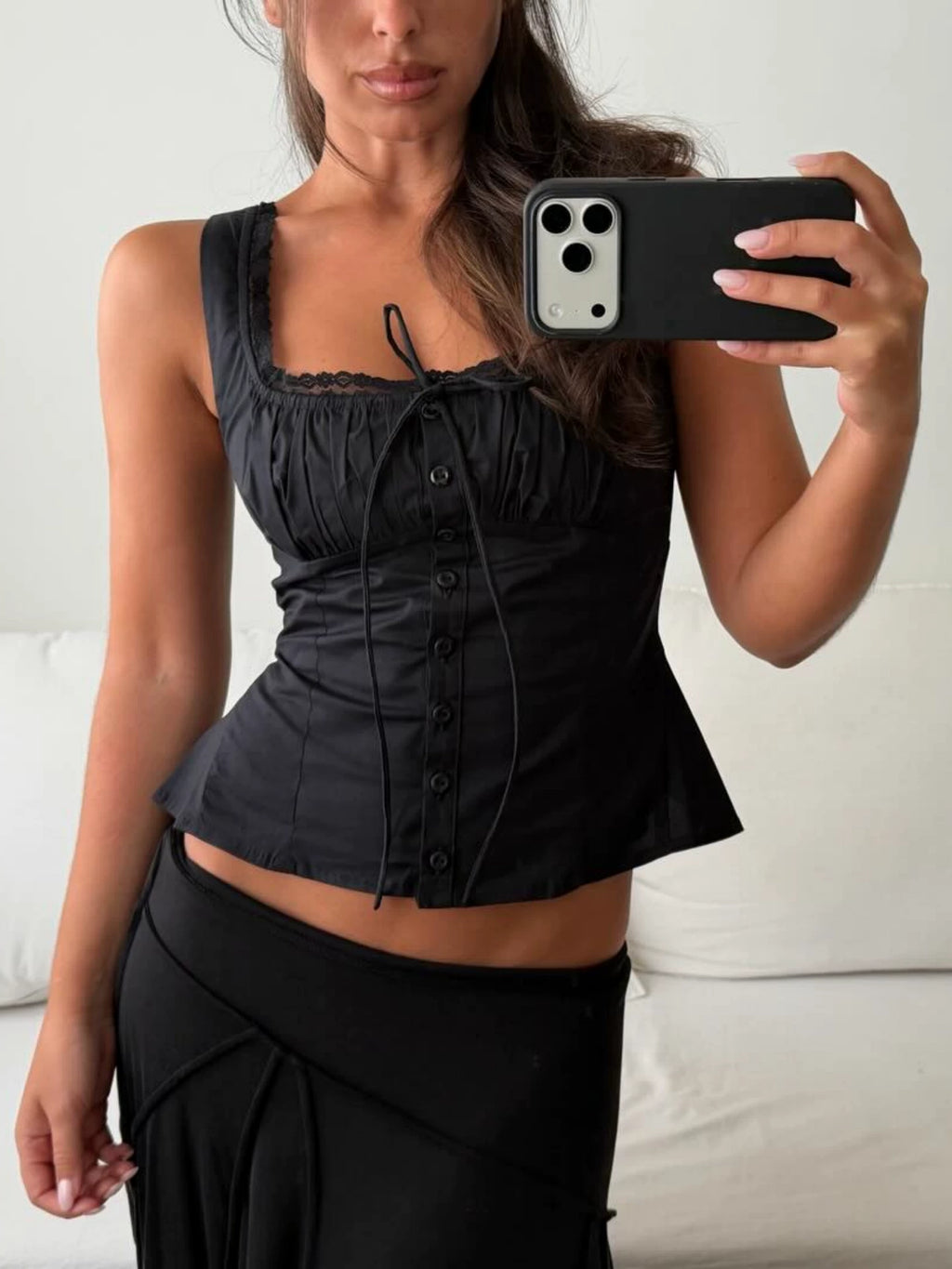LaPose - Kelis Lace Trim Ruched Tank