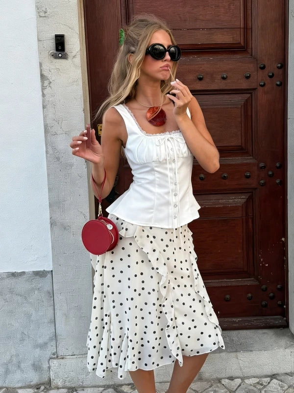 LaPose - Kelis Lace Trim Ruched Tank
