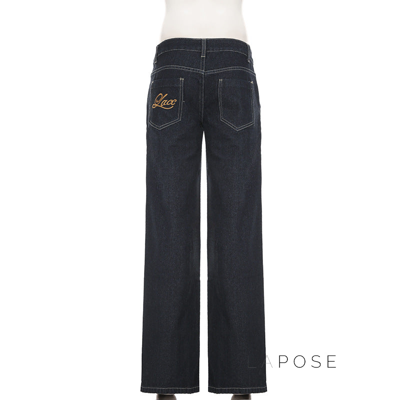 Kenadie Letter Embroidered Jeans [7UYMC1ER]