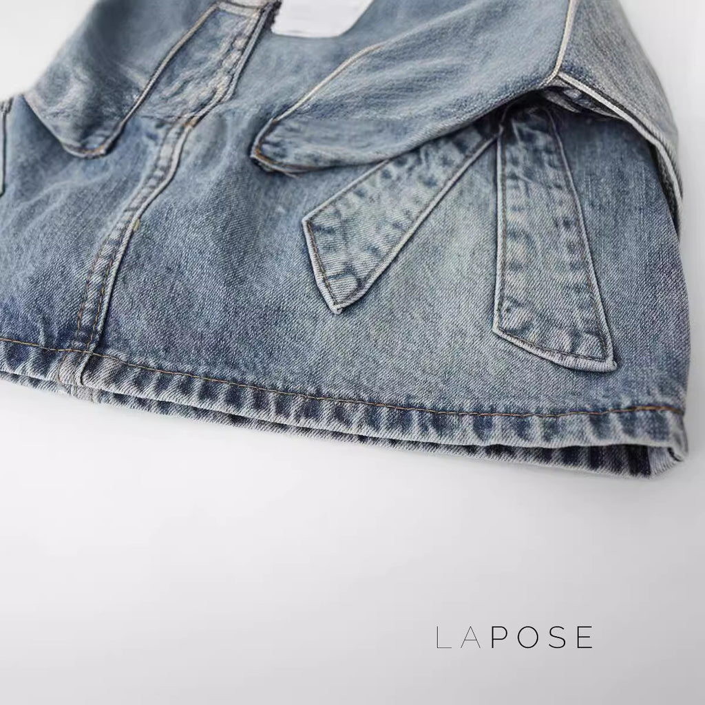 Kendyl Bow Denim Mini Skirt [AZCH8JKG]