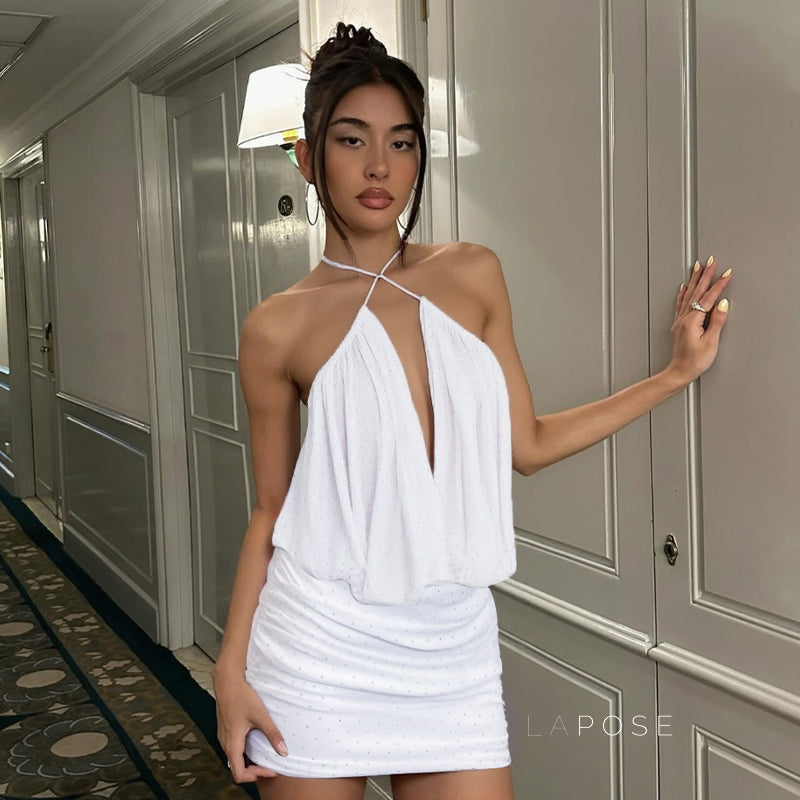 Kenlee Rhinestone Halter Midi Dress