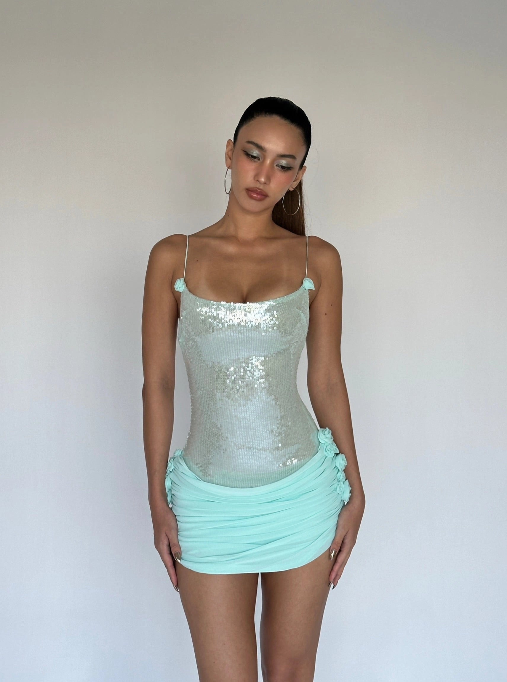 LaPose Kennady Sequin Rosette Mini Dress