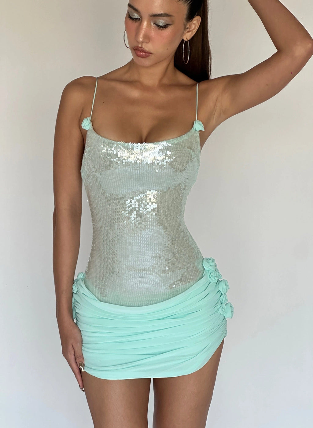 LaPose Kennady Sequin Rosette Mini Dress