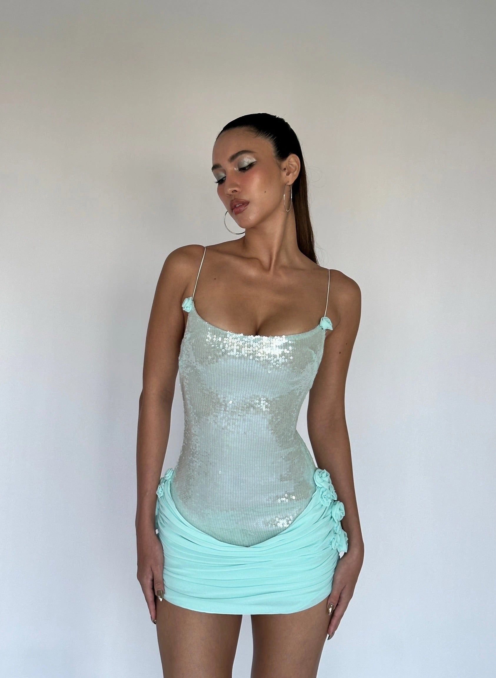 LaPose Kennady Sequin Rosette Mini Dress