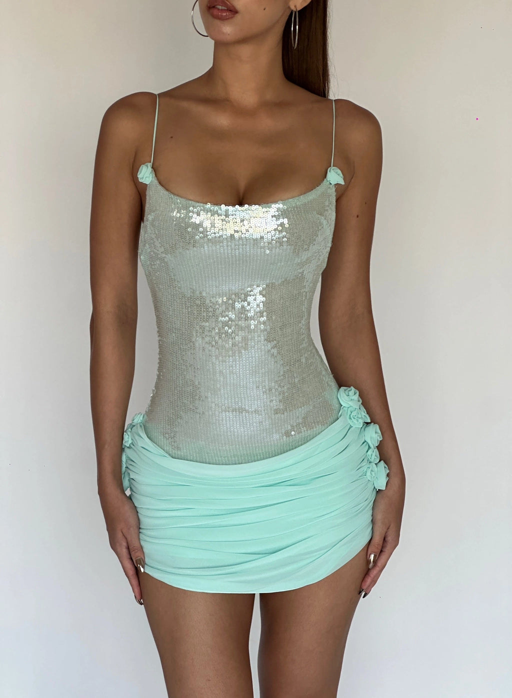 LaPose Kennady Sequin Rosette Mini Dress