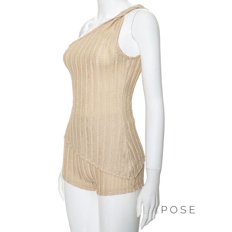 Kenzleigh One-Shoulder Ribbed Short Set [9SIMS5X5]